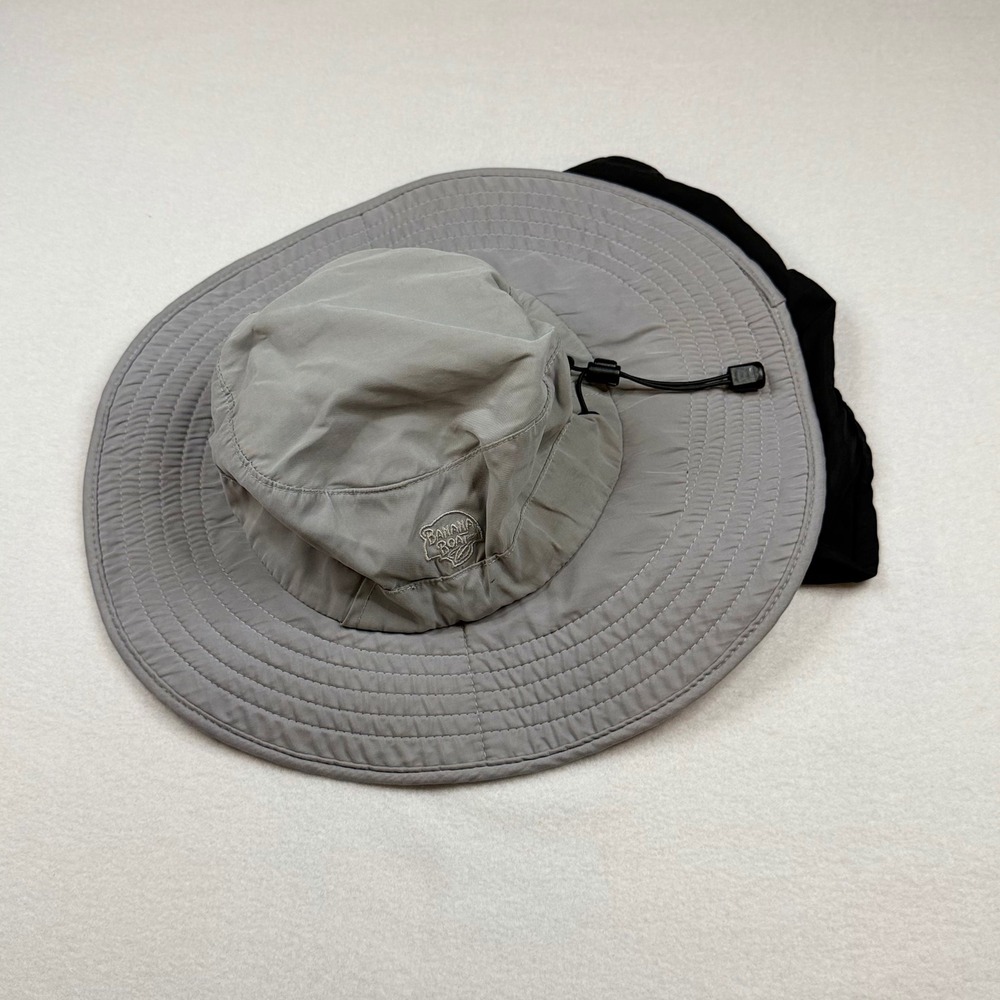 Banana Boat Gray Sun Hat Wide Brim Neck Flap Adjustable Toggle Strap